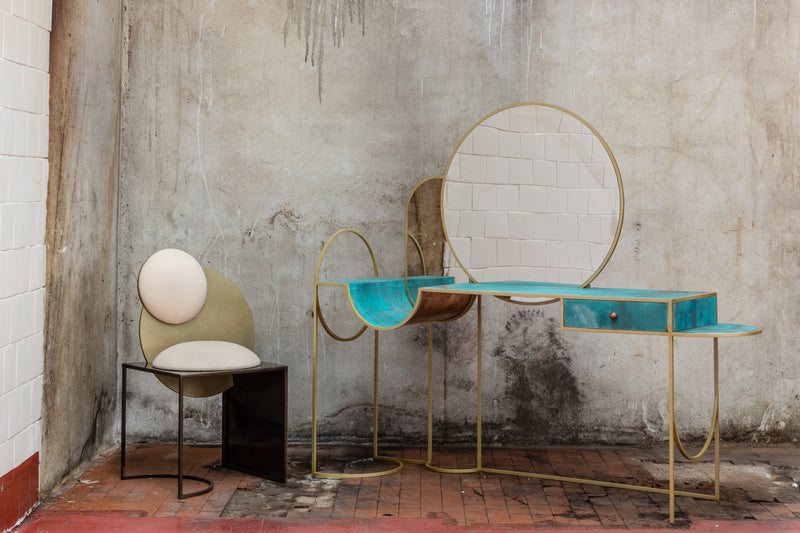 Bohinc Studio new works at Salone del Mobile Milan 2018 — patinated steel chairs and marble furniture by Lara Bohinc MBE