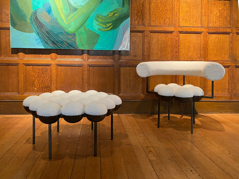 Saturn Chair and Saturn Pouffe by Lara Bohinc at Eye of the Collector 2022, London — powder-coated steel and wool upholstery, Bohinc Studio