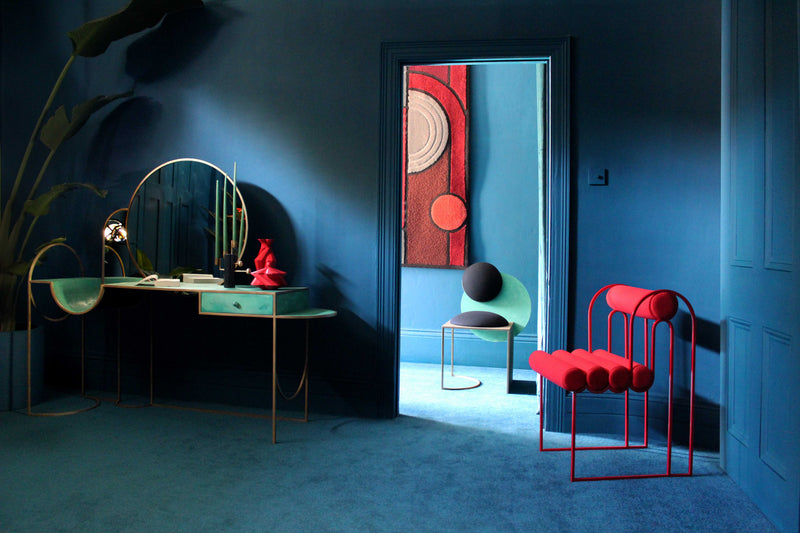 Lunar House pop-up showroom by Bohinc Studio at London Design Festival 2019 — Orbit chairs and Planetaria lighting in residential setting, Lara Bohinc MBE