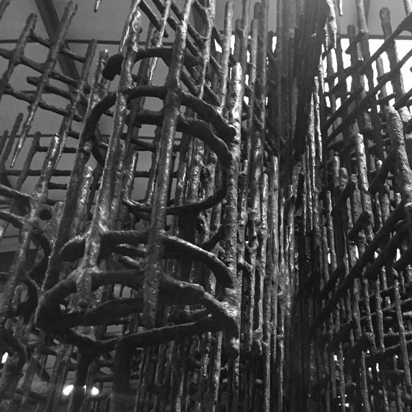 aunted Chandelier by Lara Bohinc at The Mandrake Hotel London — steel and jesmonite with bronze dust, 300cm, 30 wax candles, Bohinc Studio commission 2017