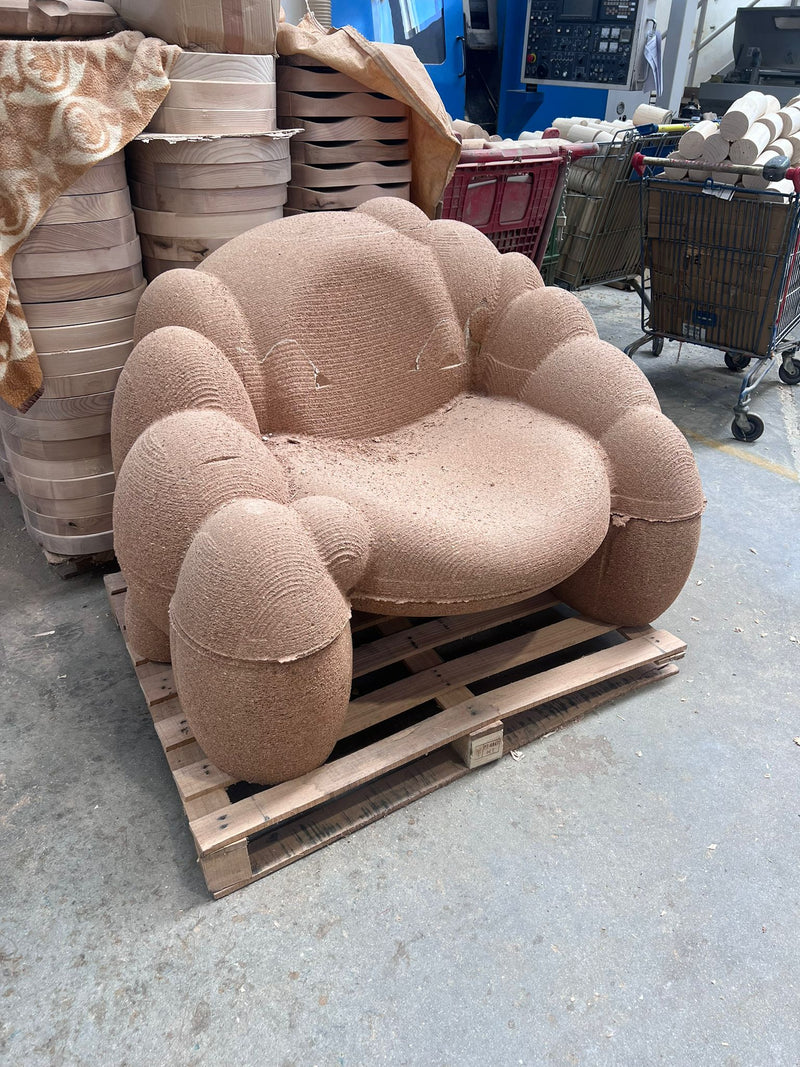 Contemporary cork lounge chair prototype in Bohinc Studio workshop