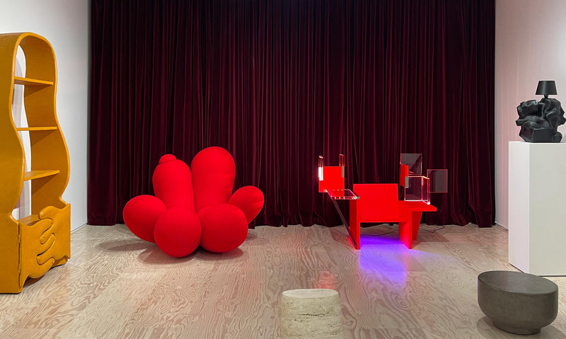 Big Girl Armchair by Lara Bohinc in Enthroned group show at Jessica Silverman Gallery, San Francisco — wool upholstery, Peaches collection, Bohinc Studio 2024