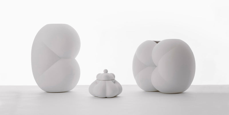 Peaches ceramic vases by Lara Bohinc for Driade — hand-formed organic forms in ceramic, launch at Milan Design Week 2023, Bohinc Studio