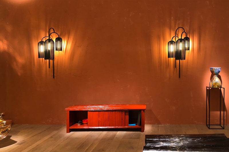 Willow Wall Light by Lara Bohinc at PAD London 2019 — patinated metal structural wall light, commissioned by Gallery FUMI, Bohinc Studio