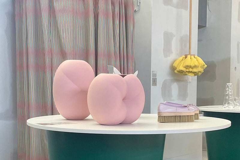 Peaches ceramic vases by Lara Bohinc for Driade — Voda exhibition at Vienna Design Week 2024, Bohinc Studio