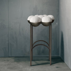 SATURN BAR STOOL - BRONZE OXIDISED STEEL, IVORY BOUCLE