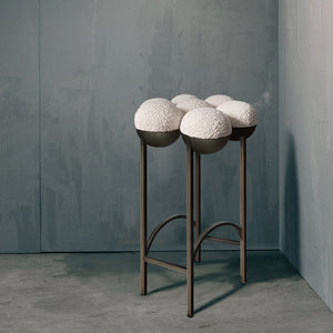 SATURN BAR STOOL - BRONZE OXIDISED STEEL, IVORY BOUCLE